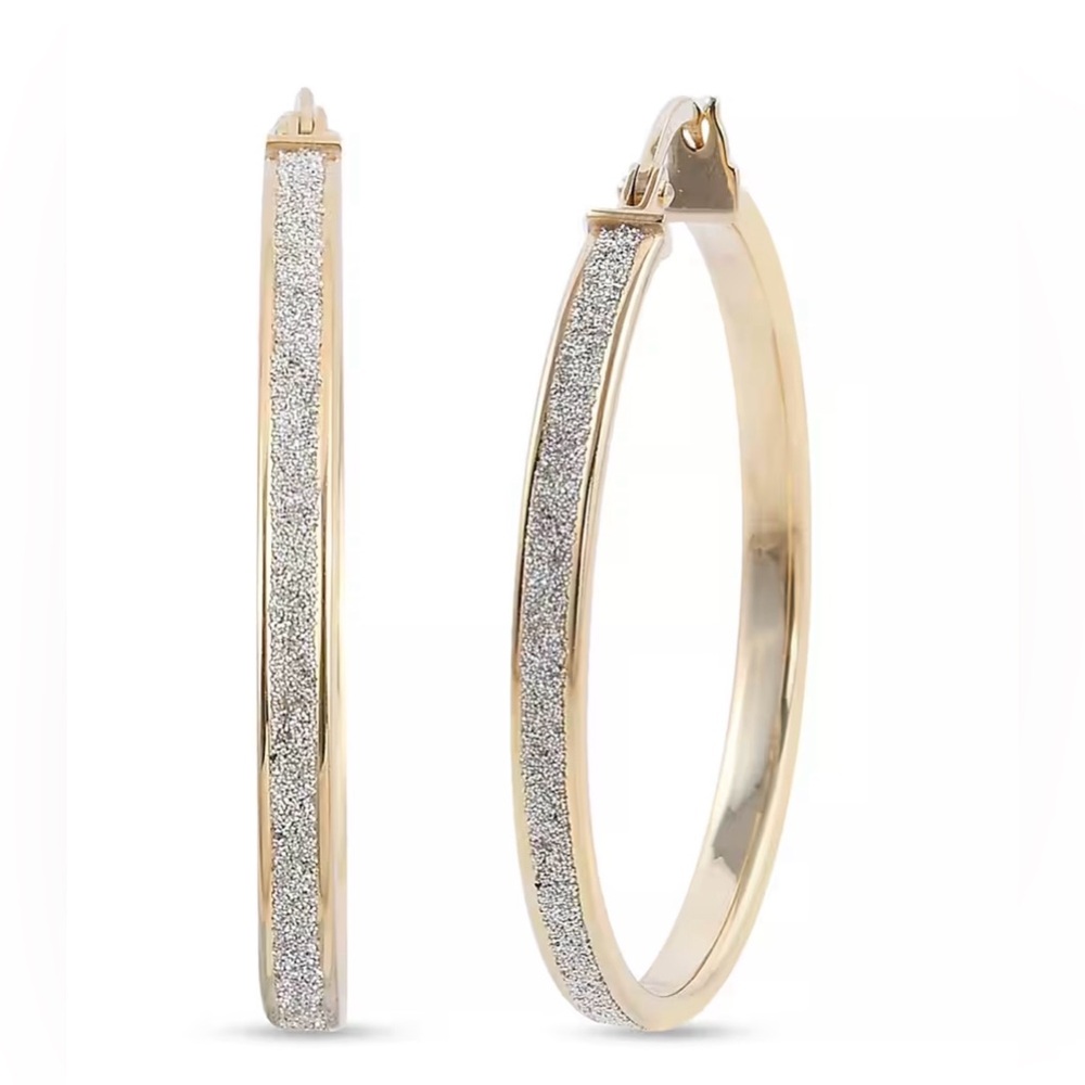 Macy’s Bridge Precious Metals Sterling Silver 14k Glitter Square Hoop Earrings
